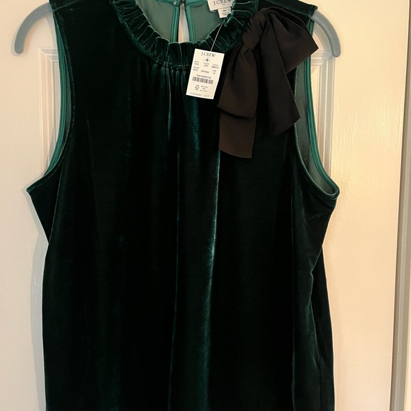 J. Crew Factory Emerald Green Velvet Sleeveless Top with Black Bow NWT - Picture 3 of 5
